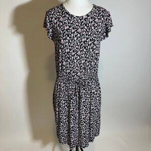 a.n.a. A New Approach Black Floral Cap Sleeve Dress Womens Size Medium Pullover